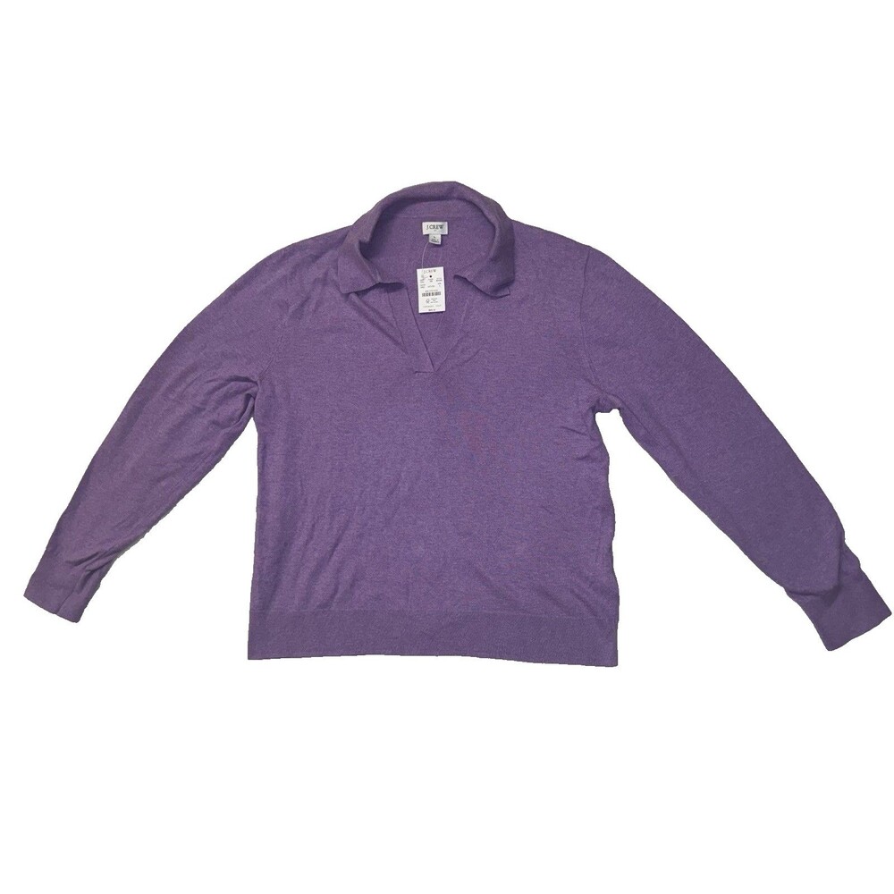 NWT J Crew Collared Cotton Long-Sleeve Sweater Purple Size Large